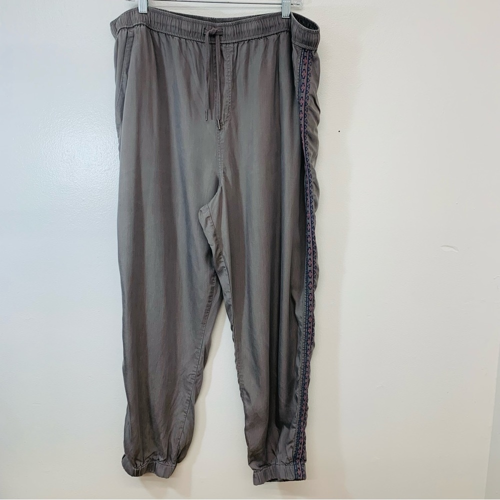 Knox Rose Jogger Pants Woman XXL Gray Pull On Pockets Embroidery Tencel //